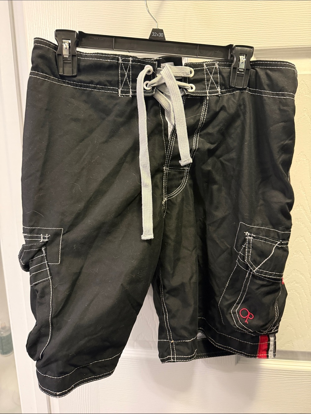 OP Men’s Black Swim Board Shorts with White Drawstring